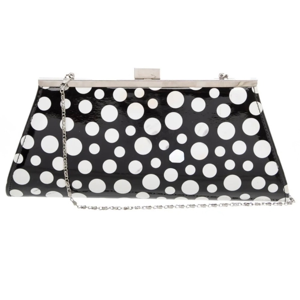 Neiman Marcus Polka Dot Clutch Black White Patent Chain Evening Bag Y2K Style